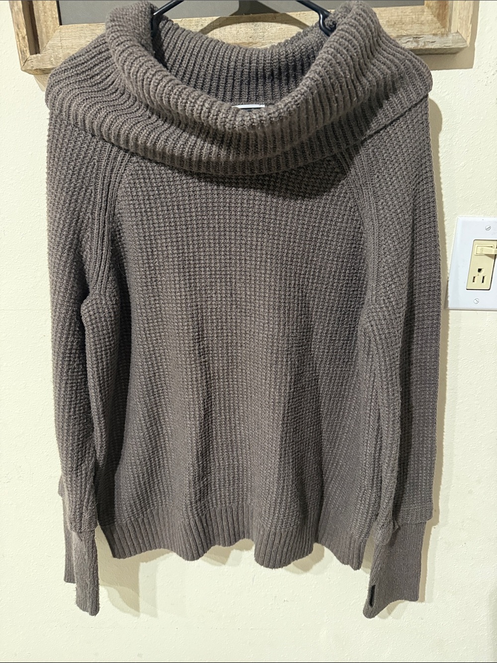 Market & Spruce Chunky Cowl Neck Sweater Brown Waffle Knit Oversized